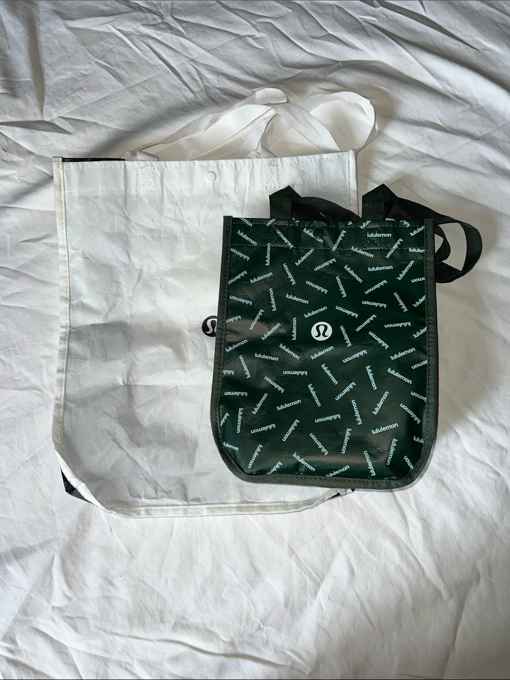 Lululemon reusable shopping bag. Black &  white. Second bag is green